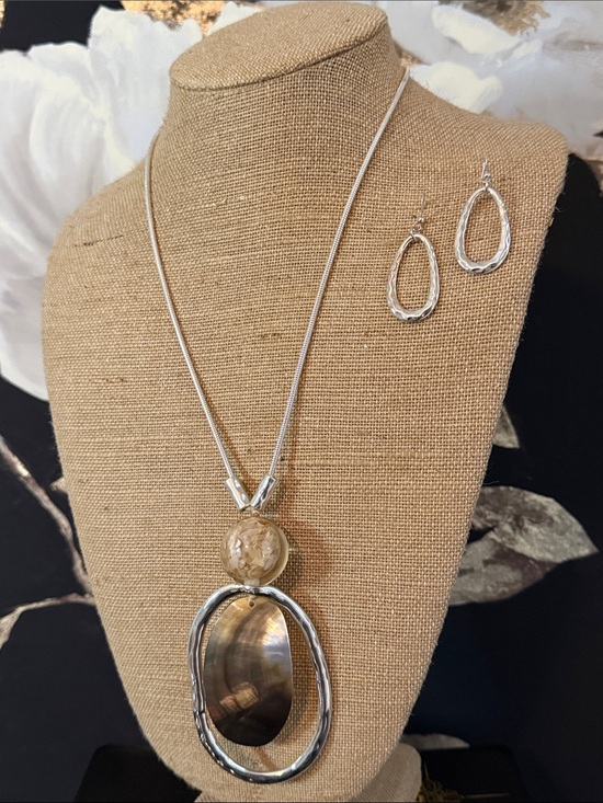 D.Green Designs Jewelry - Silver-Tone Pendant Necklace with Brown Shell Accent - Women Jewelry